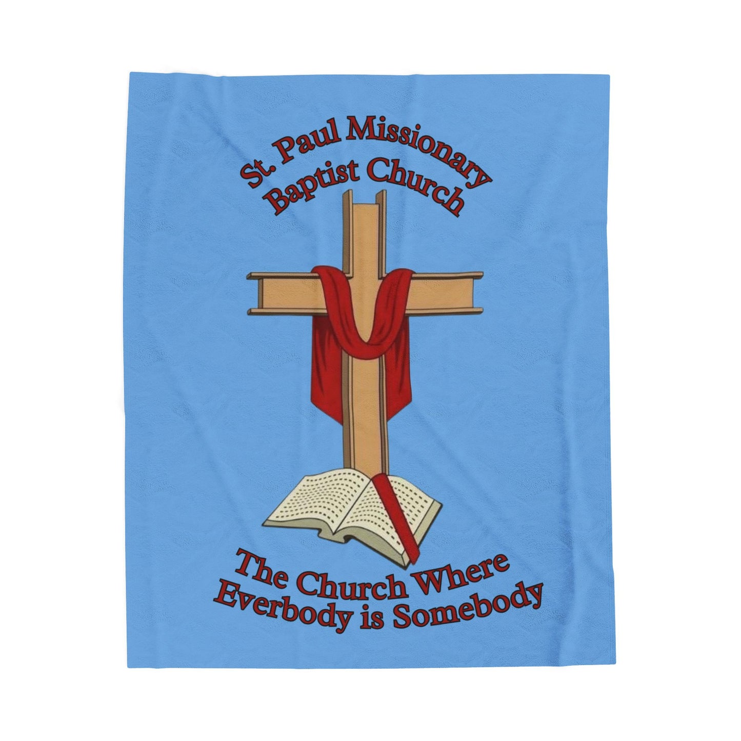 Church Cross Velveteen Blanket — Lt Blue