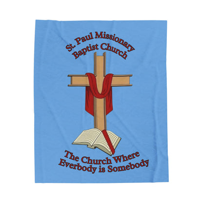 Church Cross Velveteen Blanket — Lt Blue