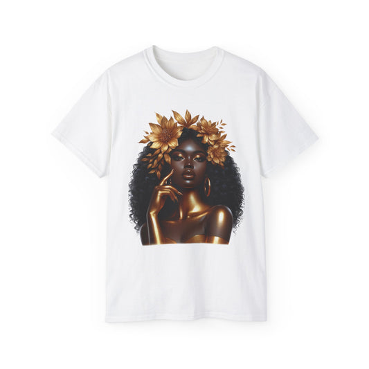 Queen Hummingbird Unisex Ultra Cotton Tee - Black Queen with Floral Design