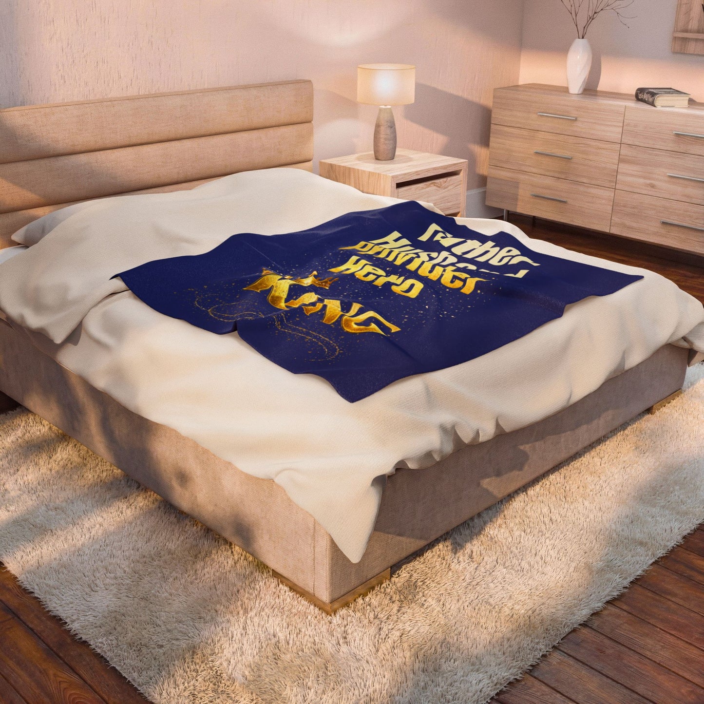 "Father Husband Provider Hero King" Gold Crown Tribute Velveteen Blanket (Blue)