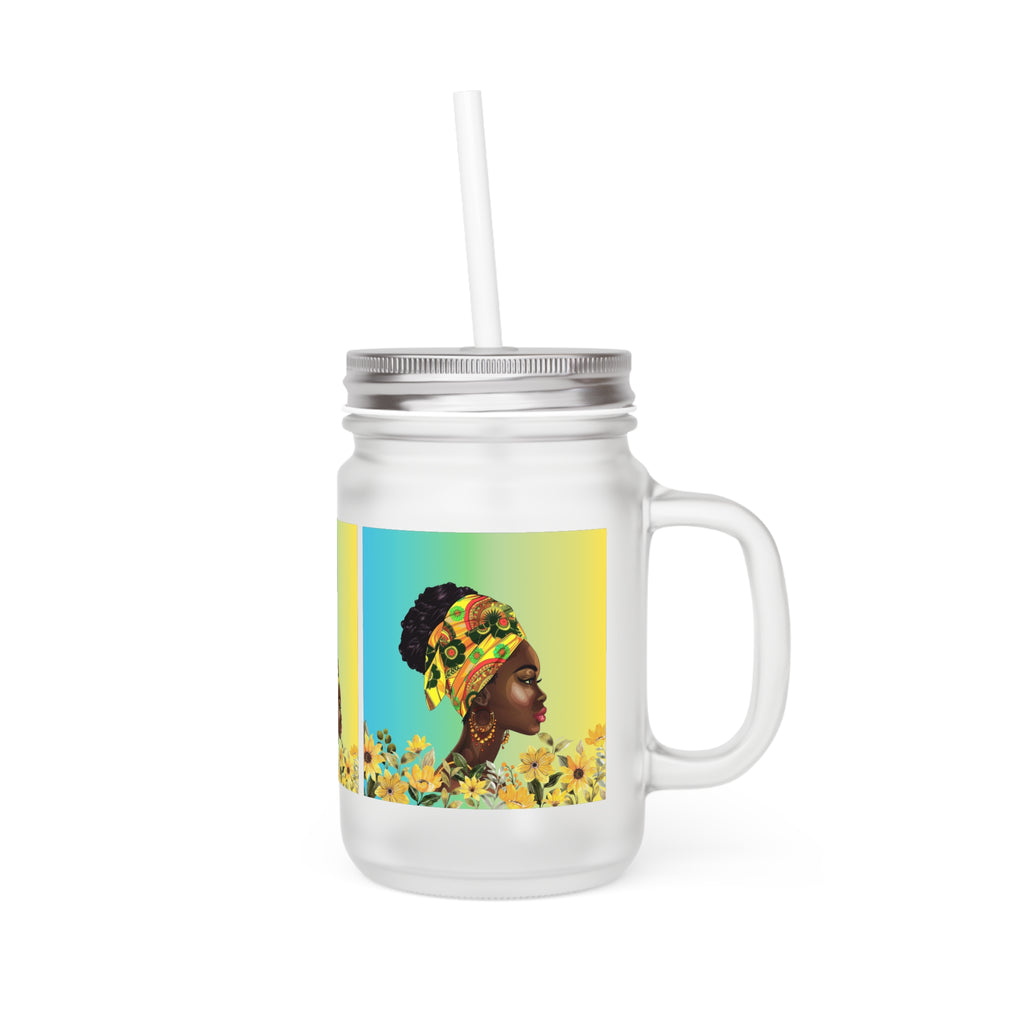 Queen Sunflower Mason Jar with Straw