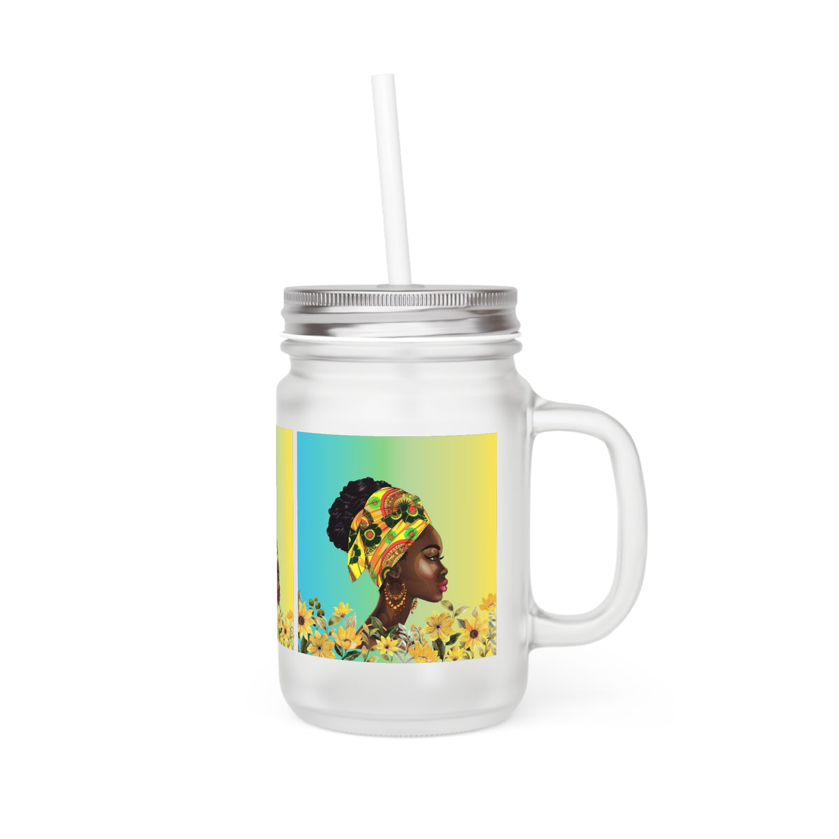 Queen Sunflower Mason Jar with Straw