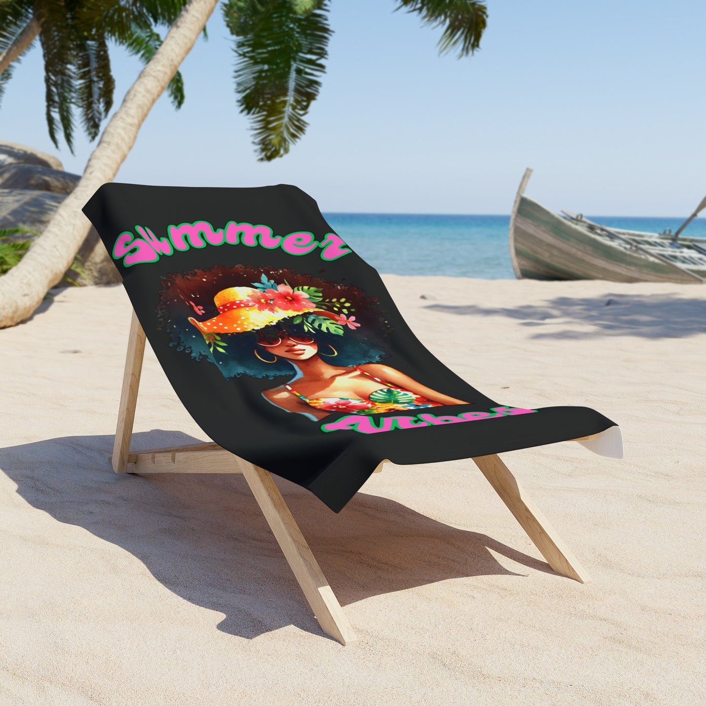 Vibrant Summer Vibes Beach Towel 2-Black