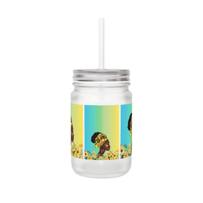 Queen Sunflower Mason Jar with Straw