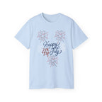 4th of July Fireworks Tee - "Happy 4th of July" Patriotic Cotton Shirt