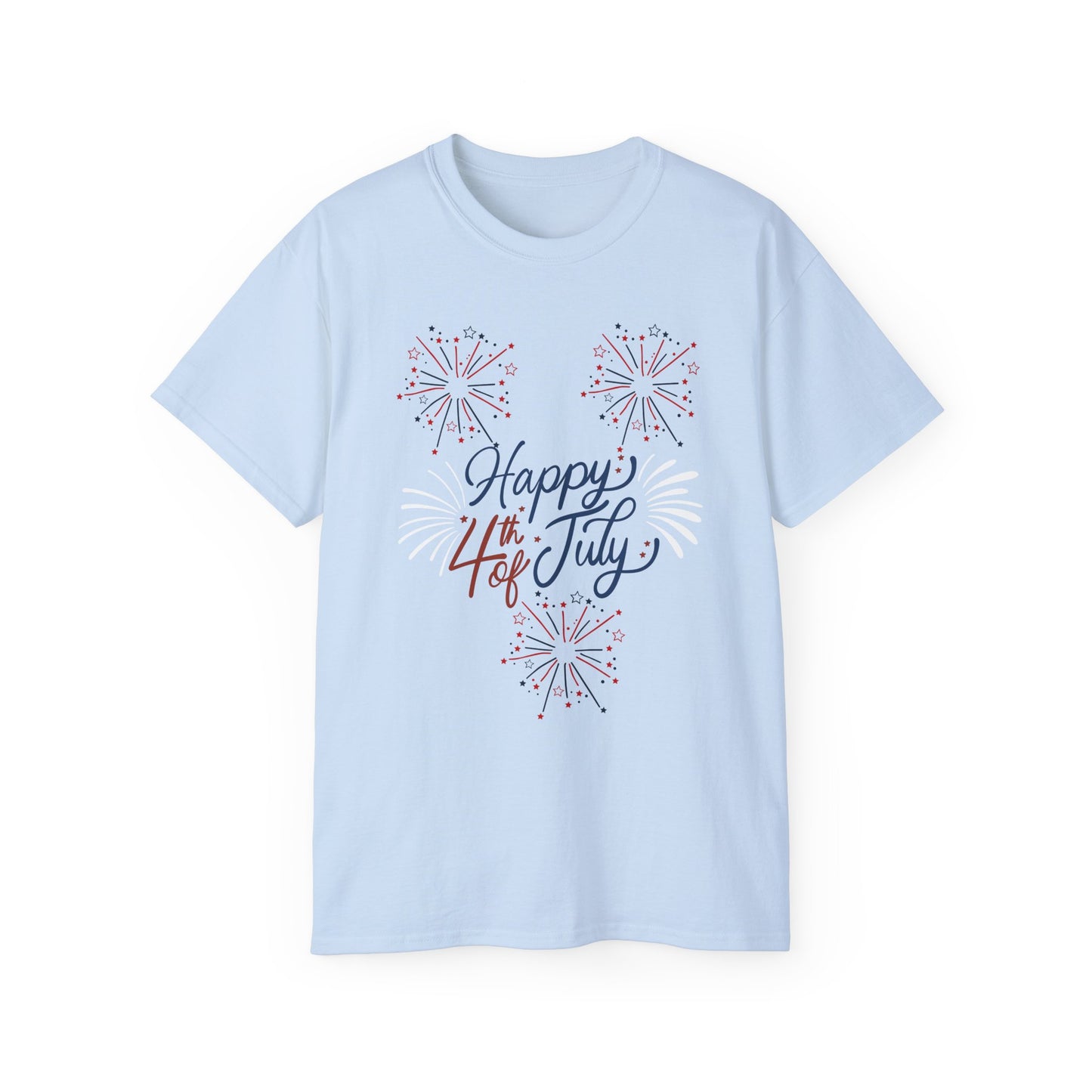 4th of July Fireworks Tee - "Happy 4th of July" Patriotic Cotton Shirt