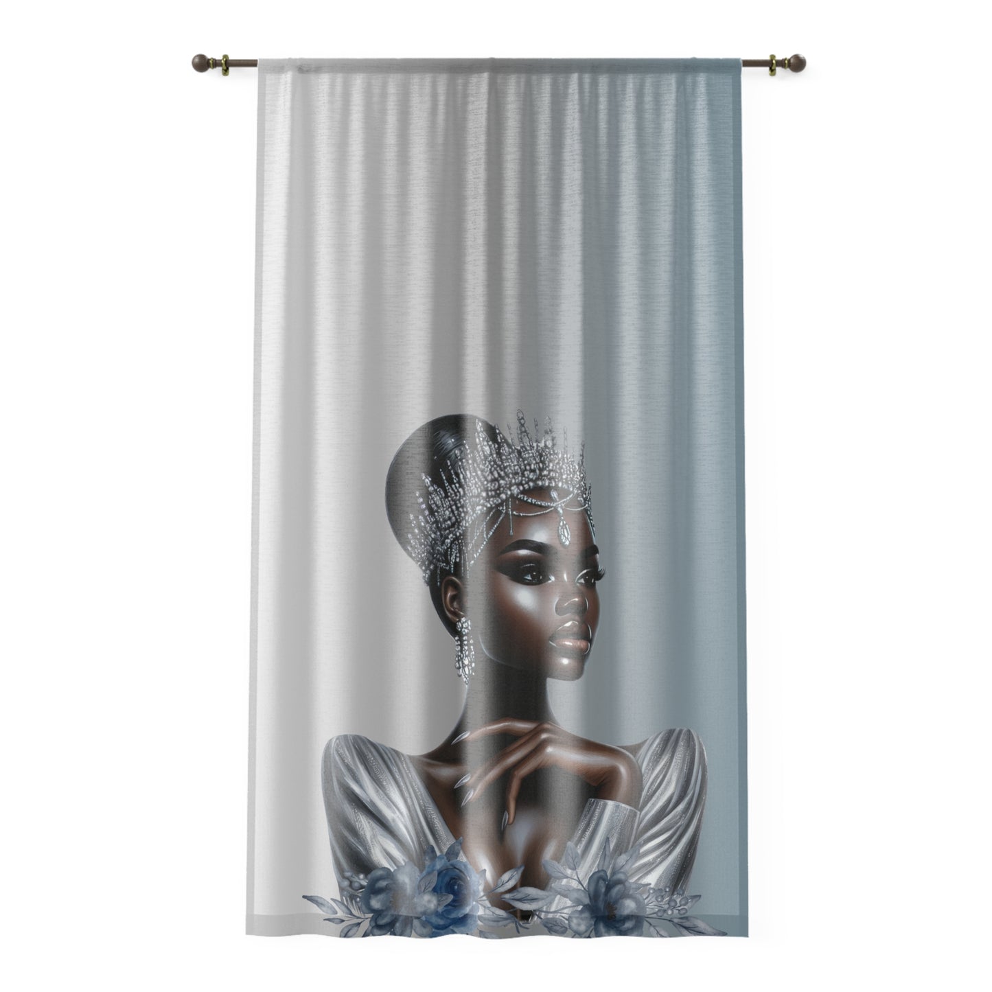 Queen Silver: Artistic Window Curtain with Floral and Regal Motif