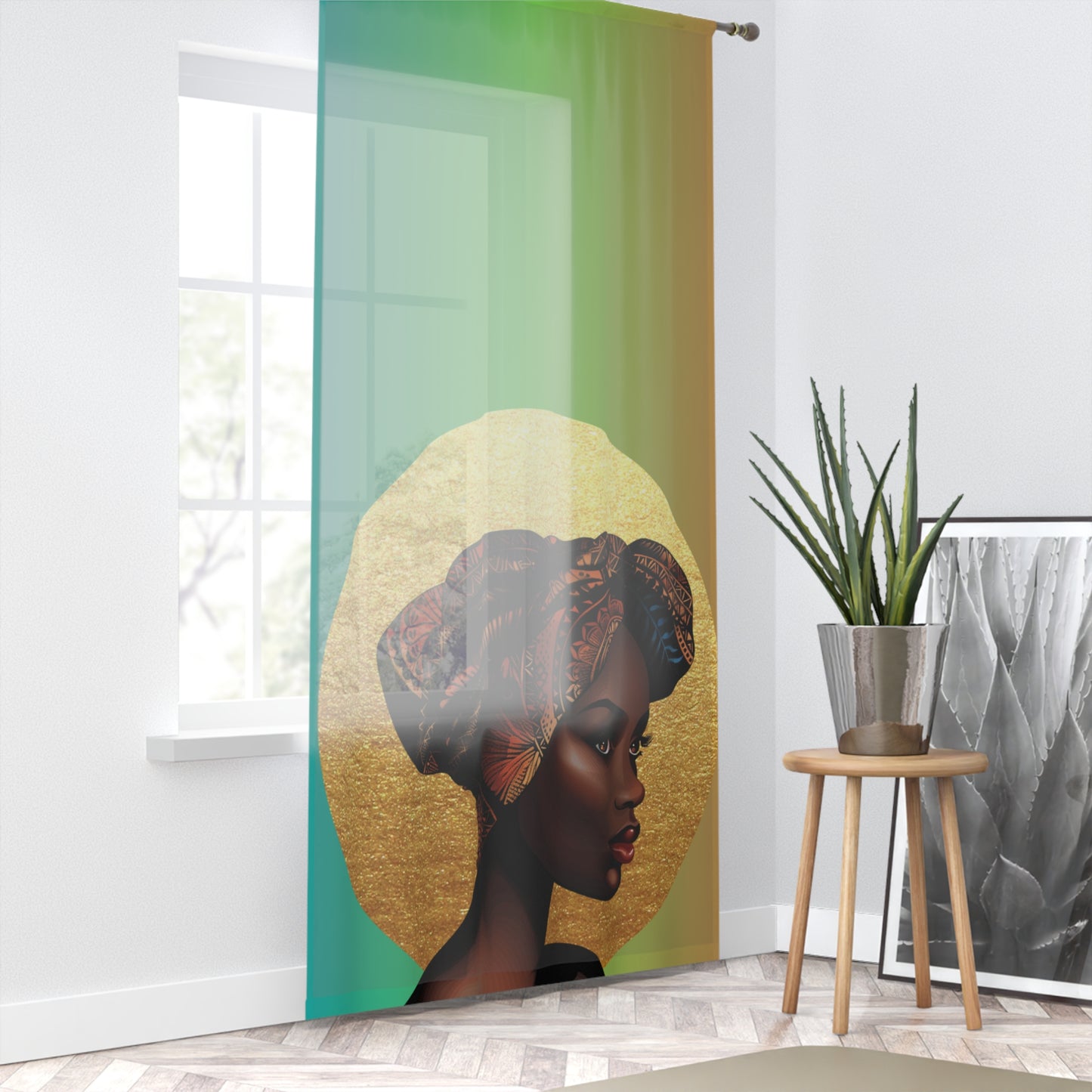 Elegant African Woman Window Curtain - Cultural Home Décor for Living Room