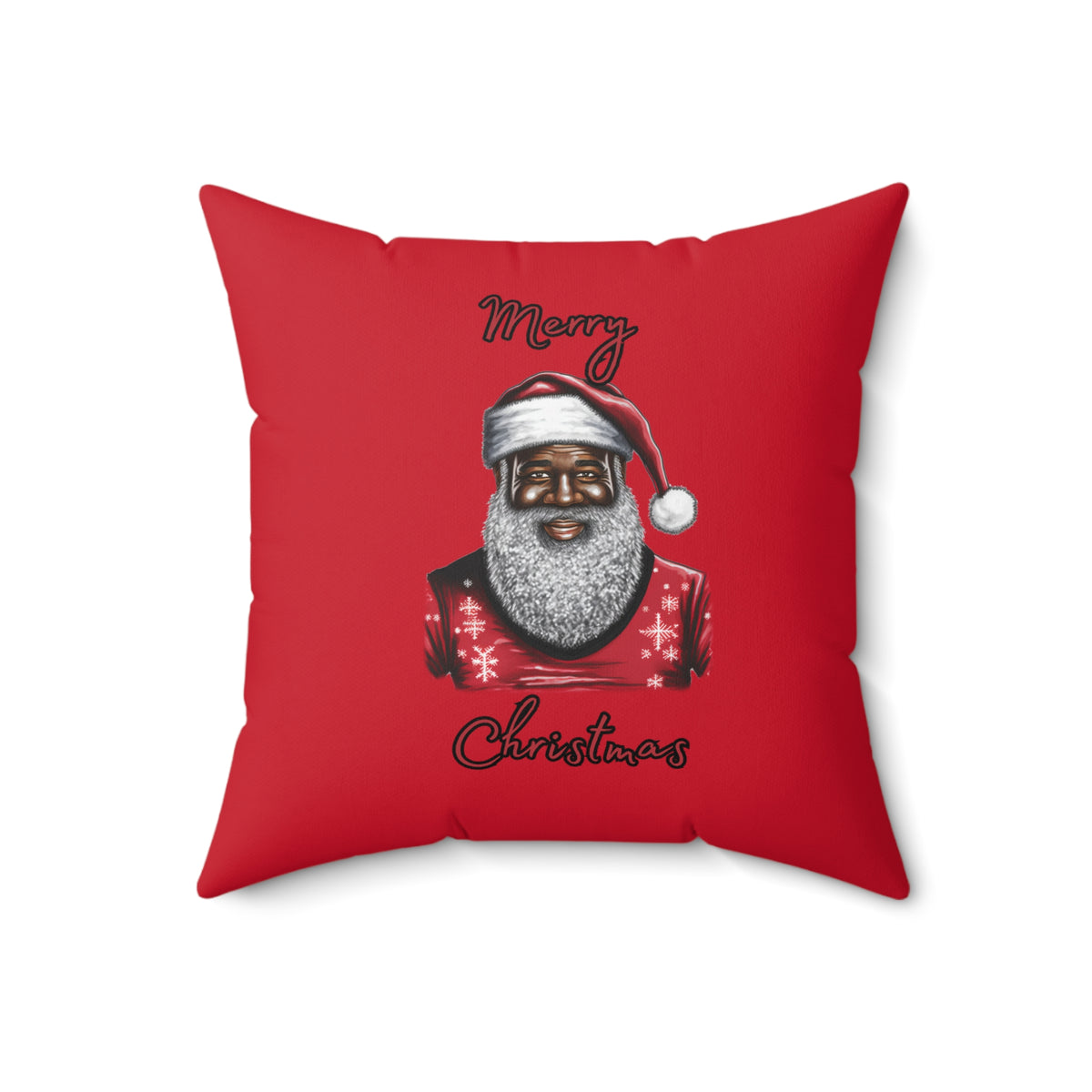 Black Santa-Spun Polyester Square Pillow (Dk Red)