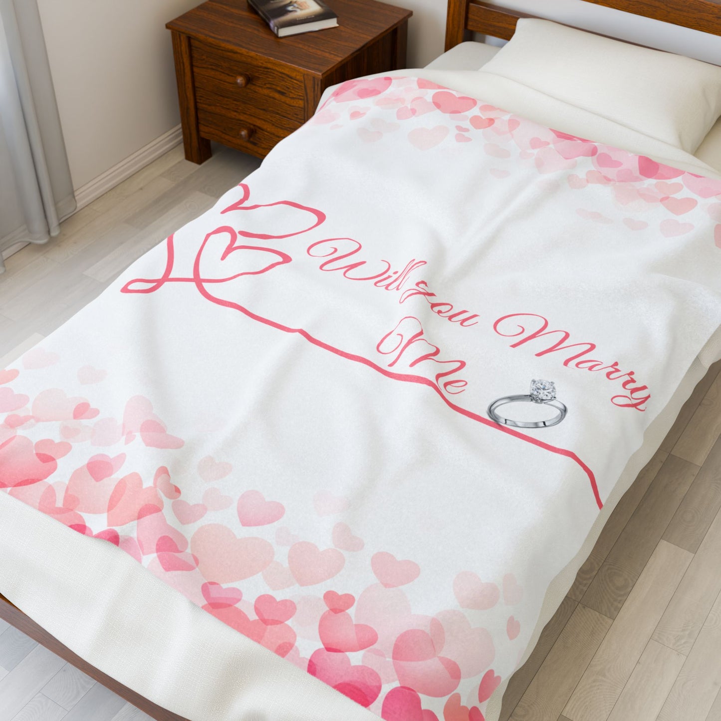 “Will You Marry Me” Romantic Proposal Velveteen Plush Blanket 1