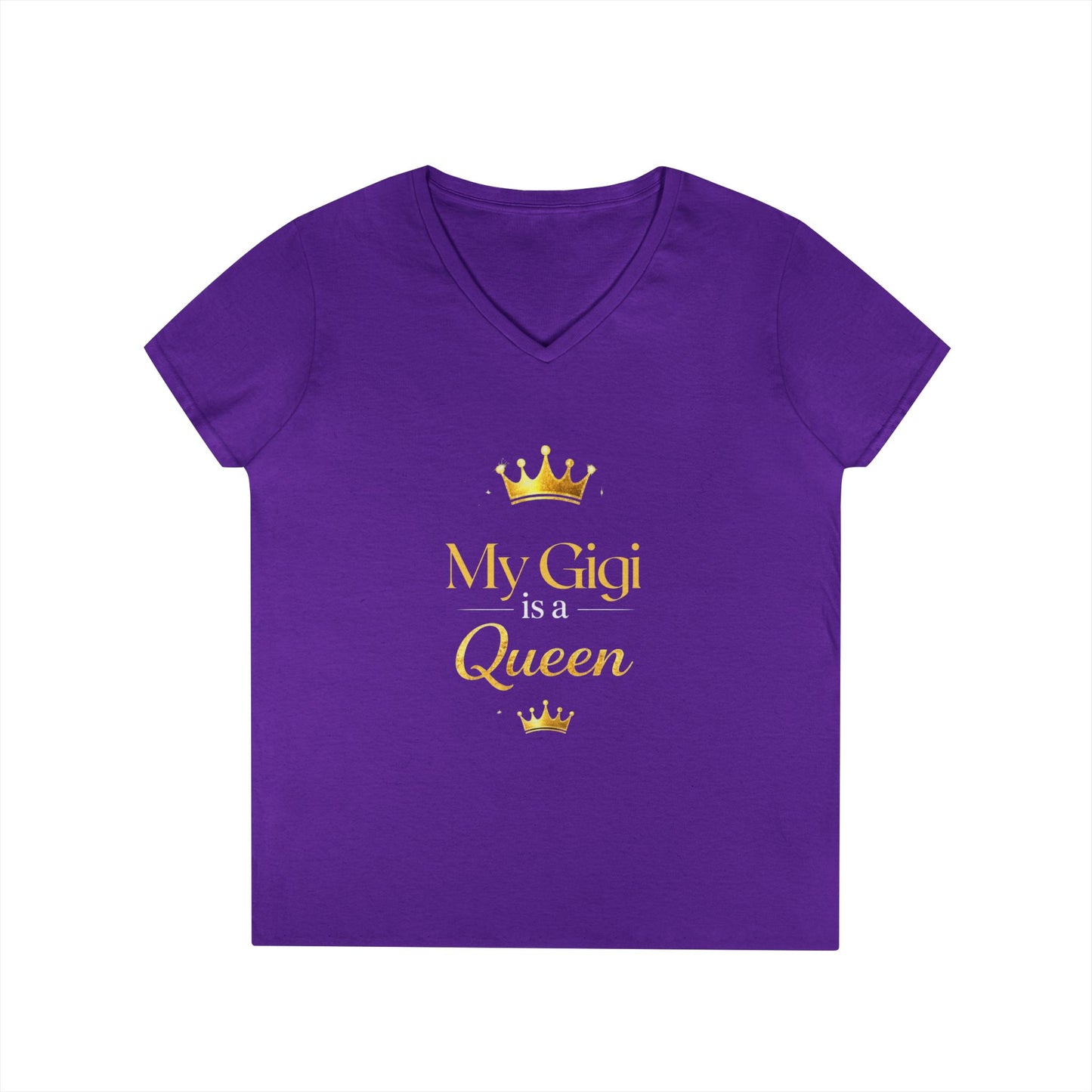 My Gigi Is a Queen V-Neck Tee (Purple)— Granddaughter Gift, Gigi Queen Shirt