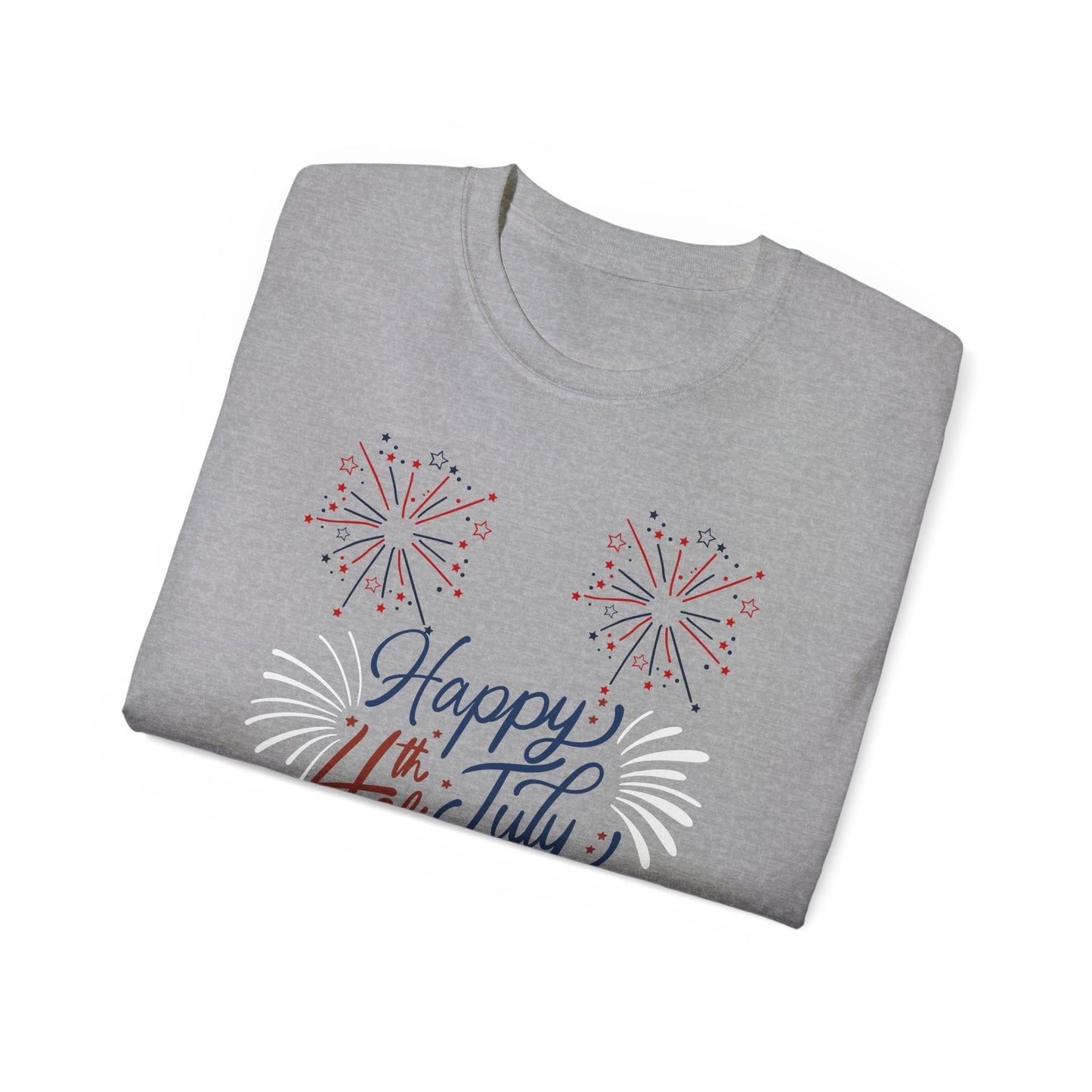 4th of July Fireworks Tee - "Happy 4th of July" Patriotic Cotton Shirt