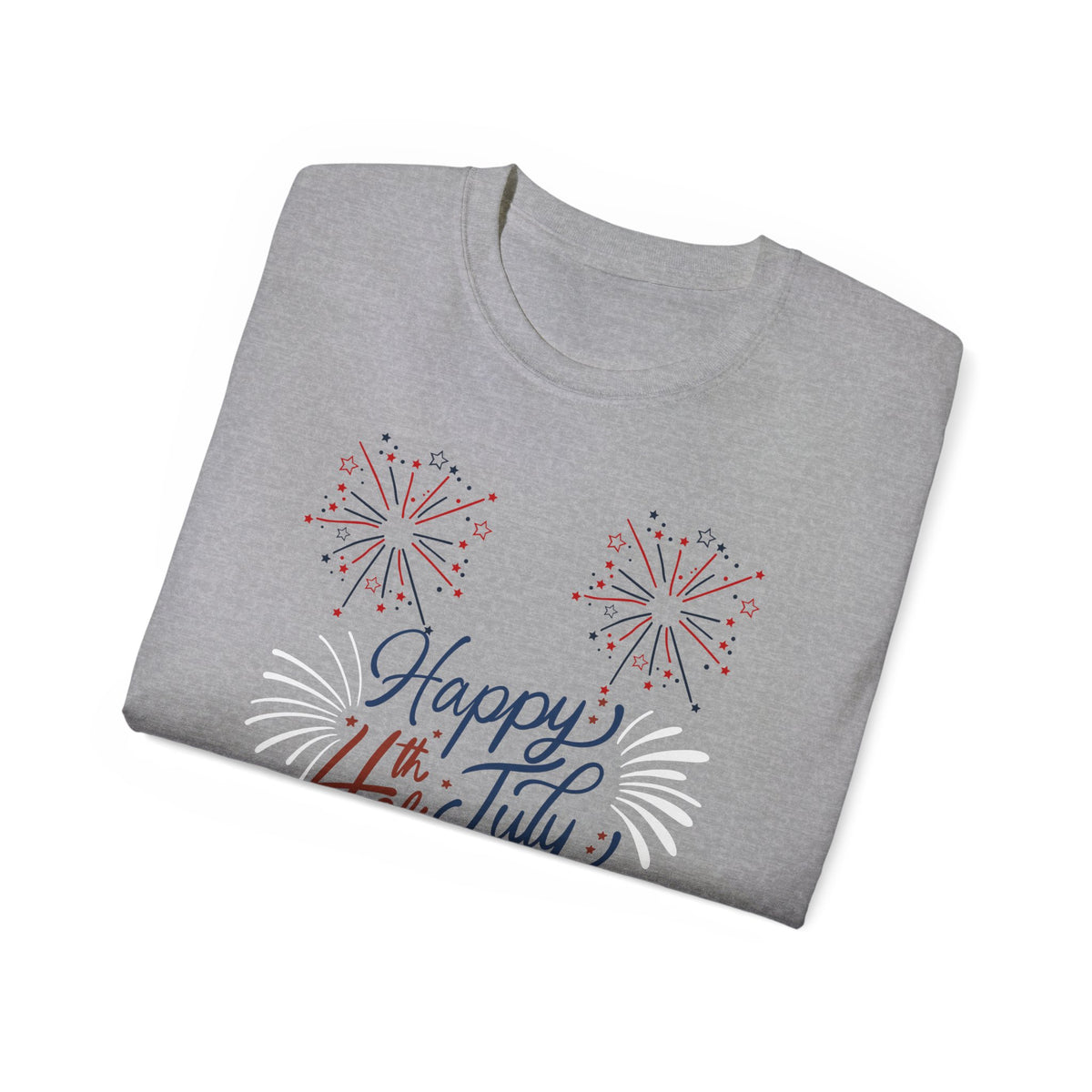 4th of July Fireworks Tee - "Happy 4th of July" Patriotic Cotton Shirt