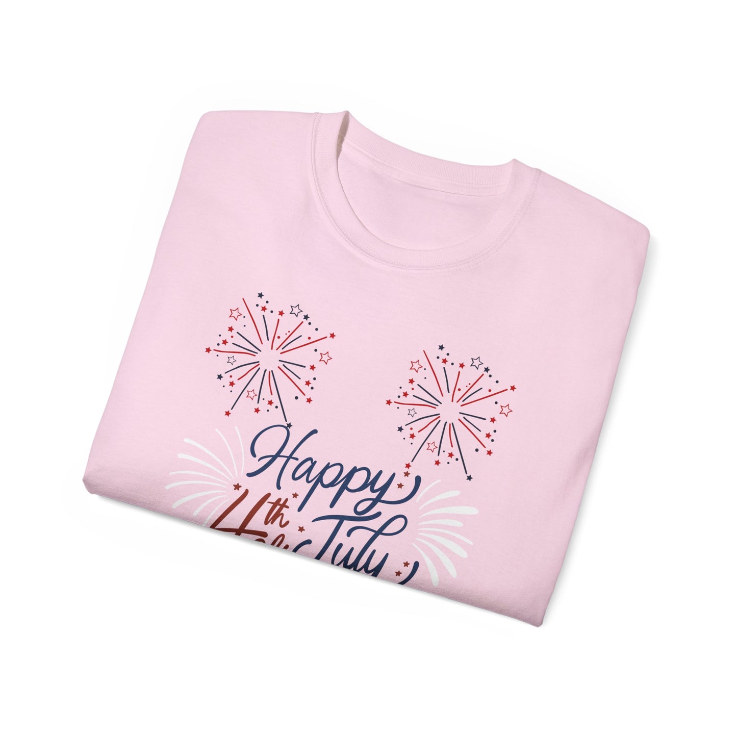 4th of July Fireworks Tee - "Happy 4th of July" Patriotic Cotton Shirt