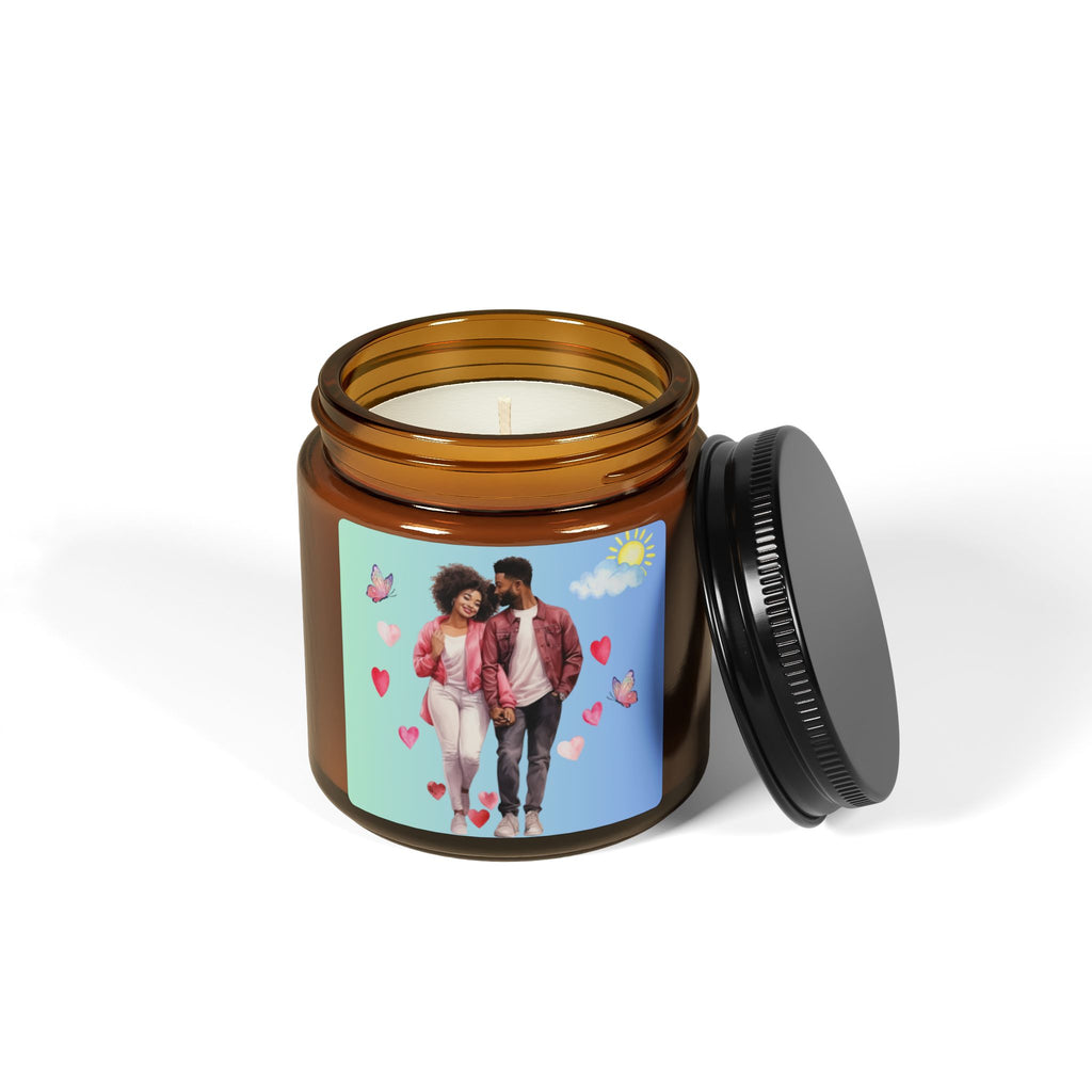 Hearts and Butterflies-Scented Soy Candle (Multi-Size, Amber Jar)