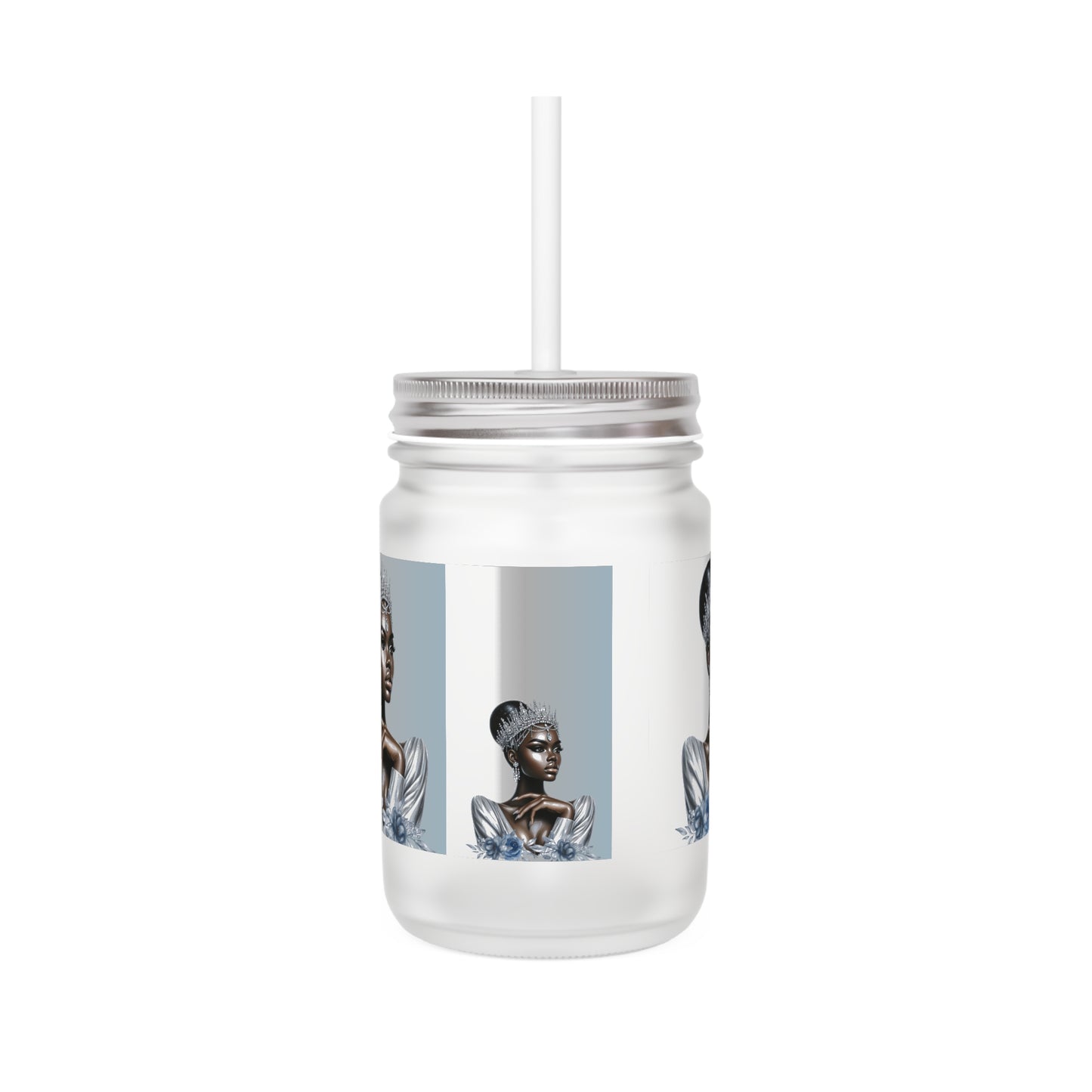 Queen Silver Mason Jar with Straw