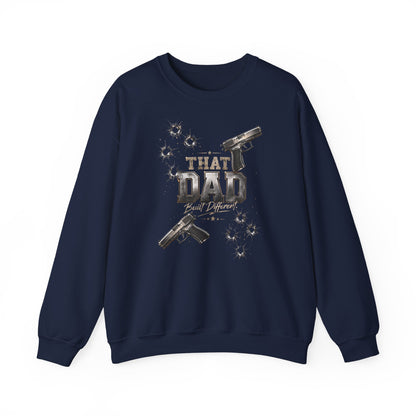 I'm That Dad Built Different Sweatshirt — Bullet Hole & Handgun Graphic Crewneck