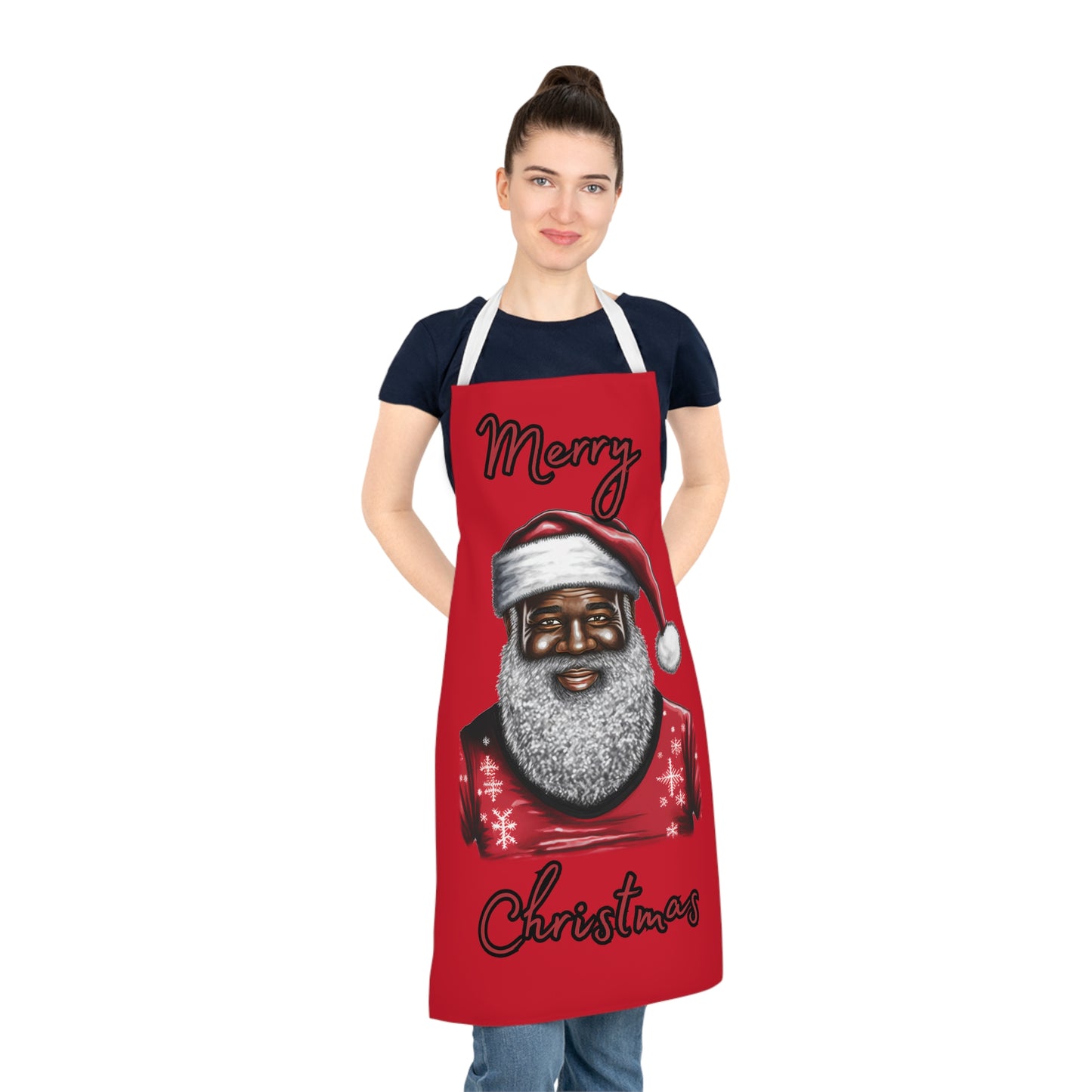 Black Santa-Adult Apron (AOP) (Dk Red)