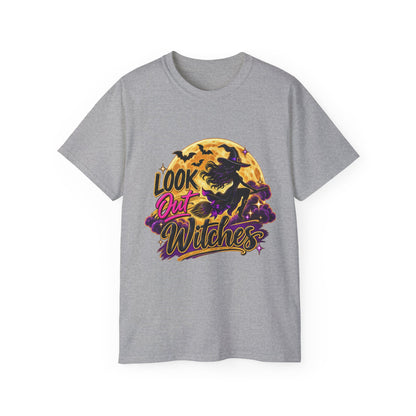 Look Out Witches T-Shirt — Halloween Witch Moon Graphic Tee