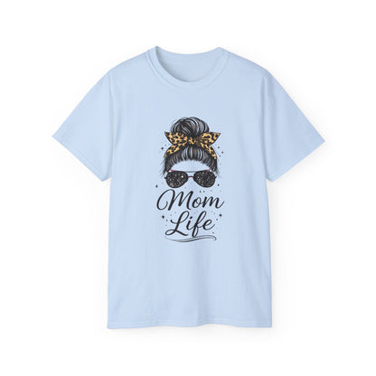 Mom Life Tee — Leopard Bandana Messy Bun Graphic Shirt for Moms