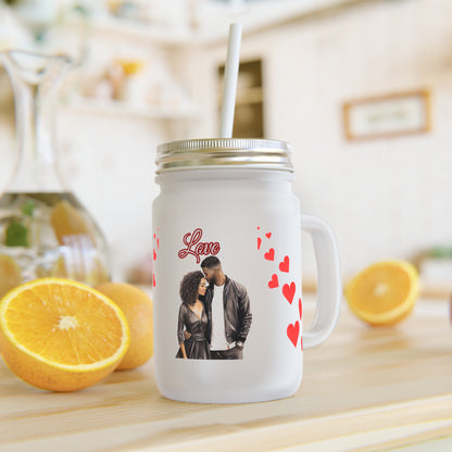 Love-Themed Mason Jar with Straw - Perfect for Gifts and Celebrations