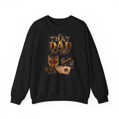 That Dad Built Different Sweatshirt – Whiskey, Cigar & Poker Crewneck