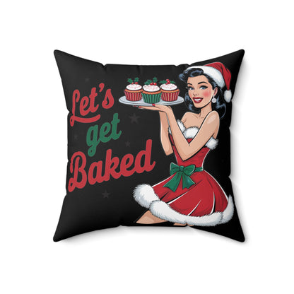 Let's Get Baked-Spun Polyester Square Pillow (Black)
