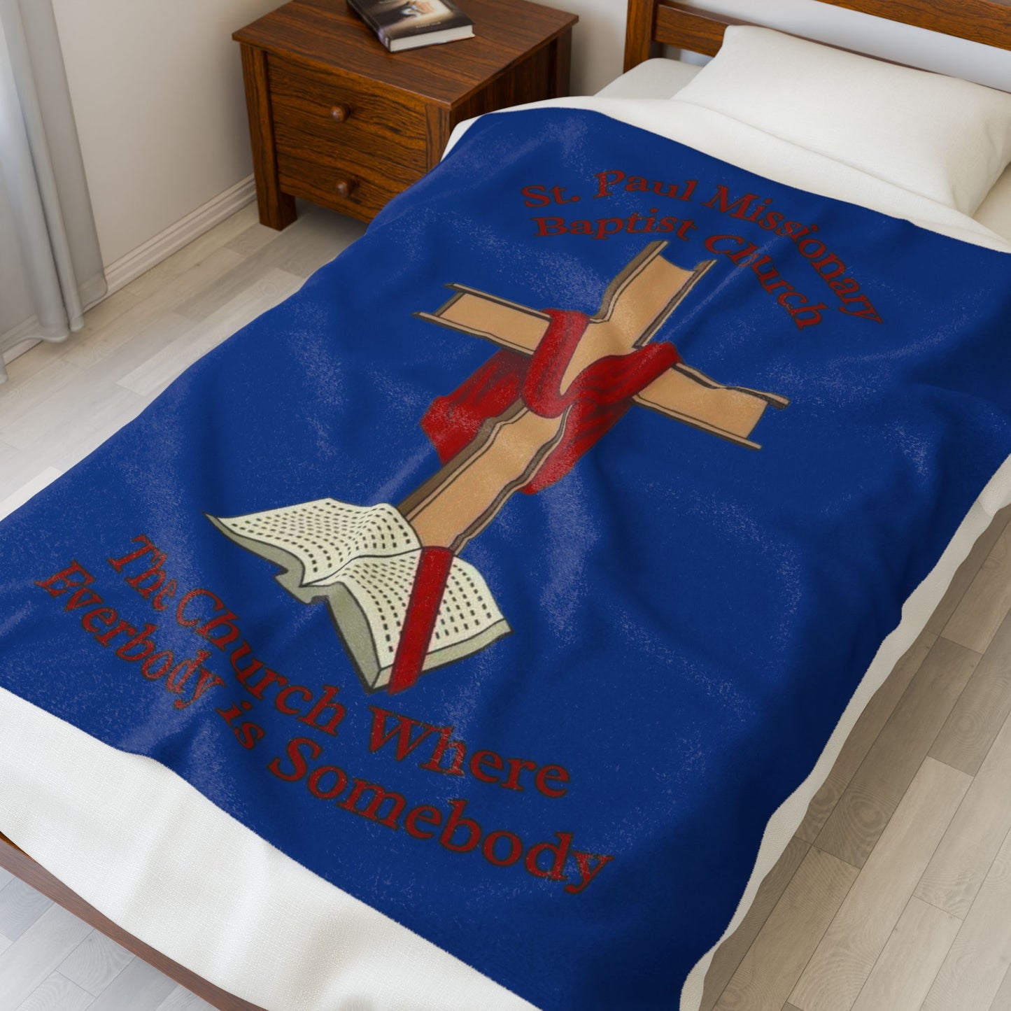 Church Cross Velveteen Plush Blanket – Dk Blue