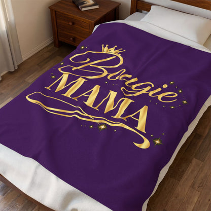 Bougie Mama Velveteen Plush Blanket (Purple) — Gold Crown Cozy Throw for Moms