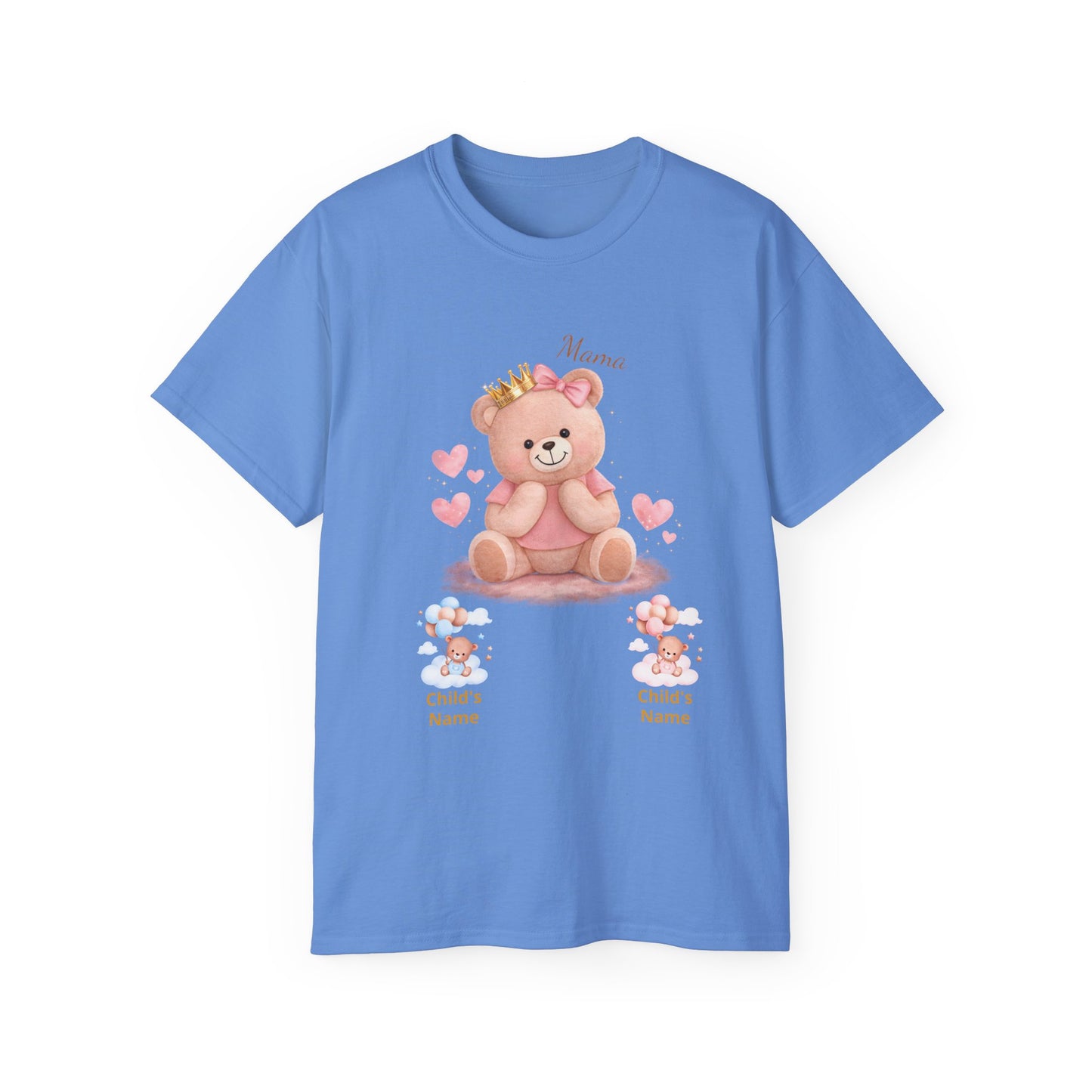Personalized Mama Bear T-Shirt — Pink Heart Baby Bear with Custom Names