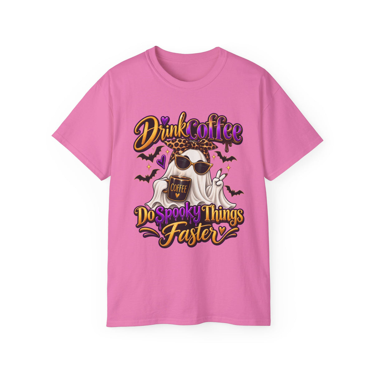 "Drink Coffee Do Spooky Things Faster" Enhanced Halloween Ghost Shirt