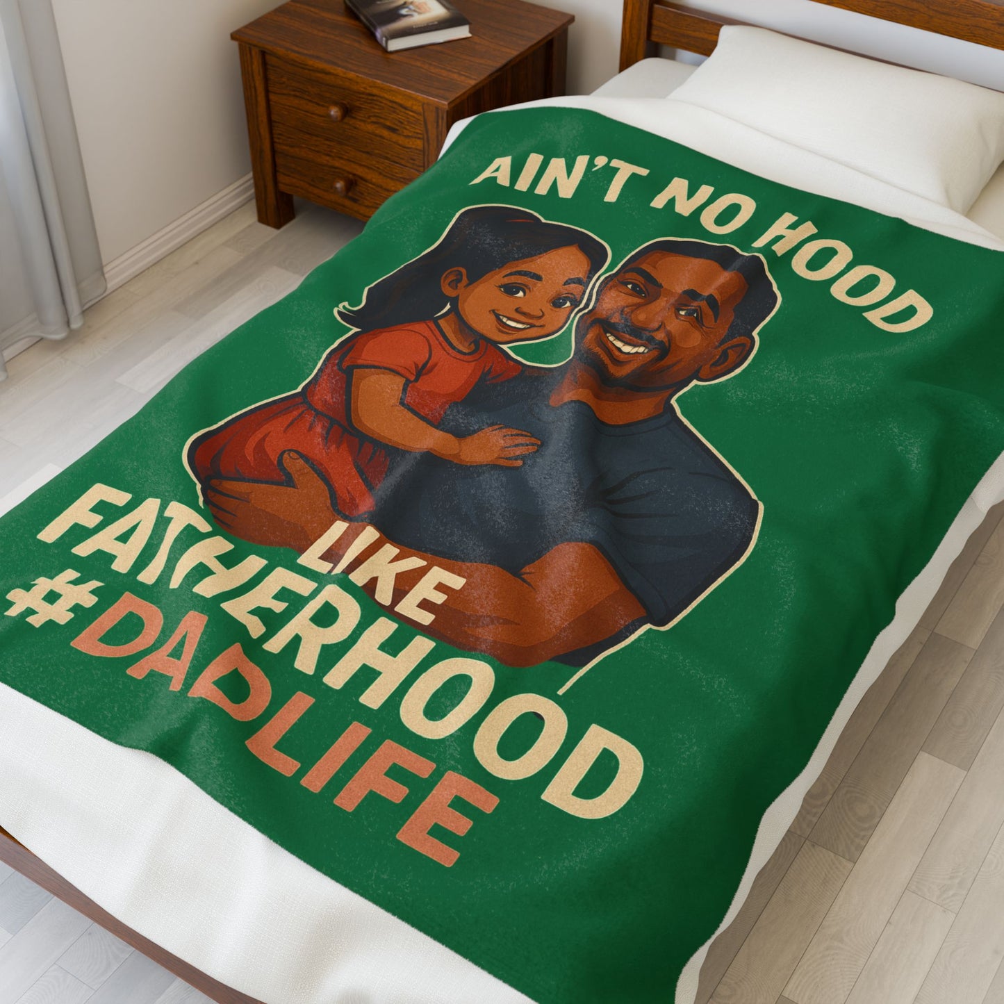 Fatherhood-Hispanic-Dk Green Velveteen Blanket