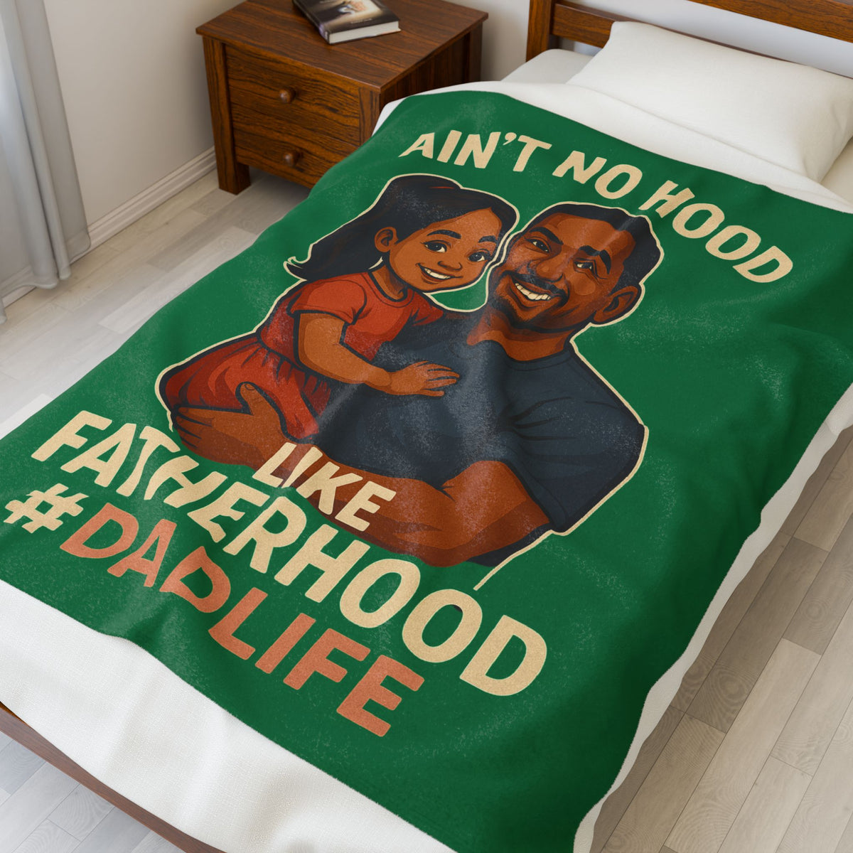 Fatherhood-Hispanic-Dk Green Velveteen Blanket