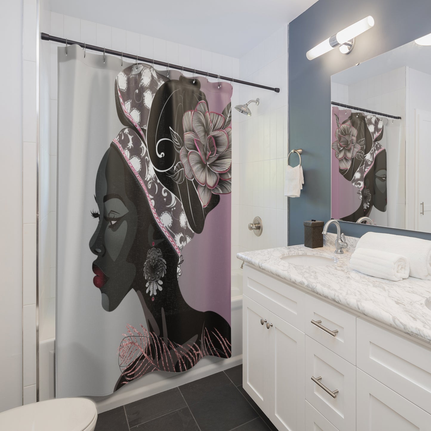 Queen Feather Shower Curtain with Floral Design - Stylish Bathroom Decor for Modern Homes
