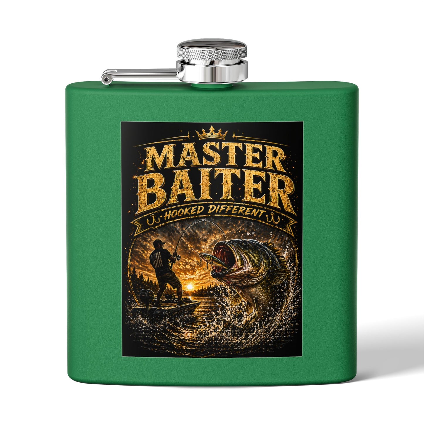Master Baiter Fishing Stainless Steel Flask — 6oz Orange Hip Flask