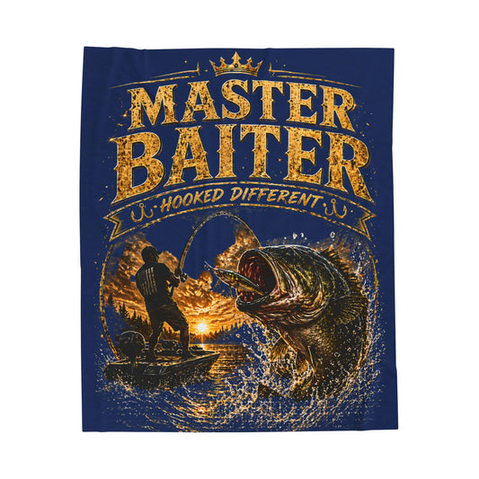 Master Baiter Fishing Velveteen Plush Blanket (Blue) – Funny Angler Gift