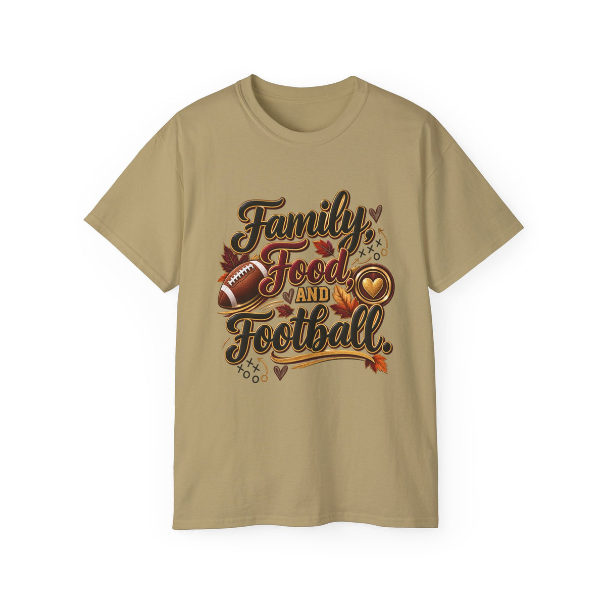 Family, Food and Football T-Shirt — Thanksgiving Game Day Family Tee