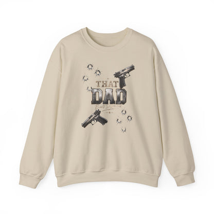 I'm That Dad Built Different Sweatshirt — Bullet Hole & Handgun Graphic Crewneck