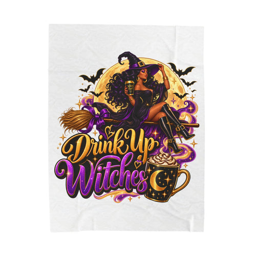 "Drink Up Witches" Velveteen Plush Blanket-white
