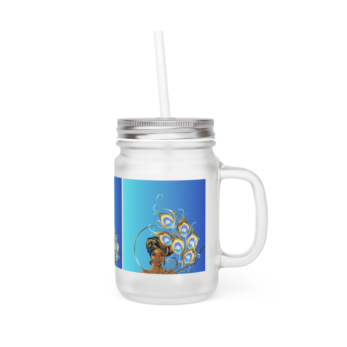 Queen Peacock Mason Jar with Straw