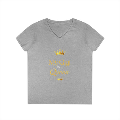 My Gigi Is a Queen V-Neck Tee (Purple)— Granddaughter Gift, Gigi Queen Shirt