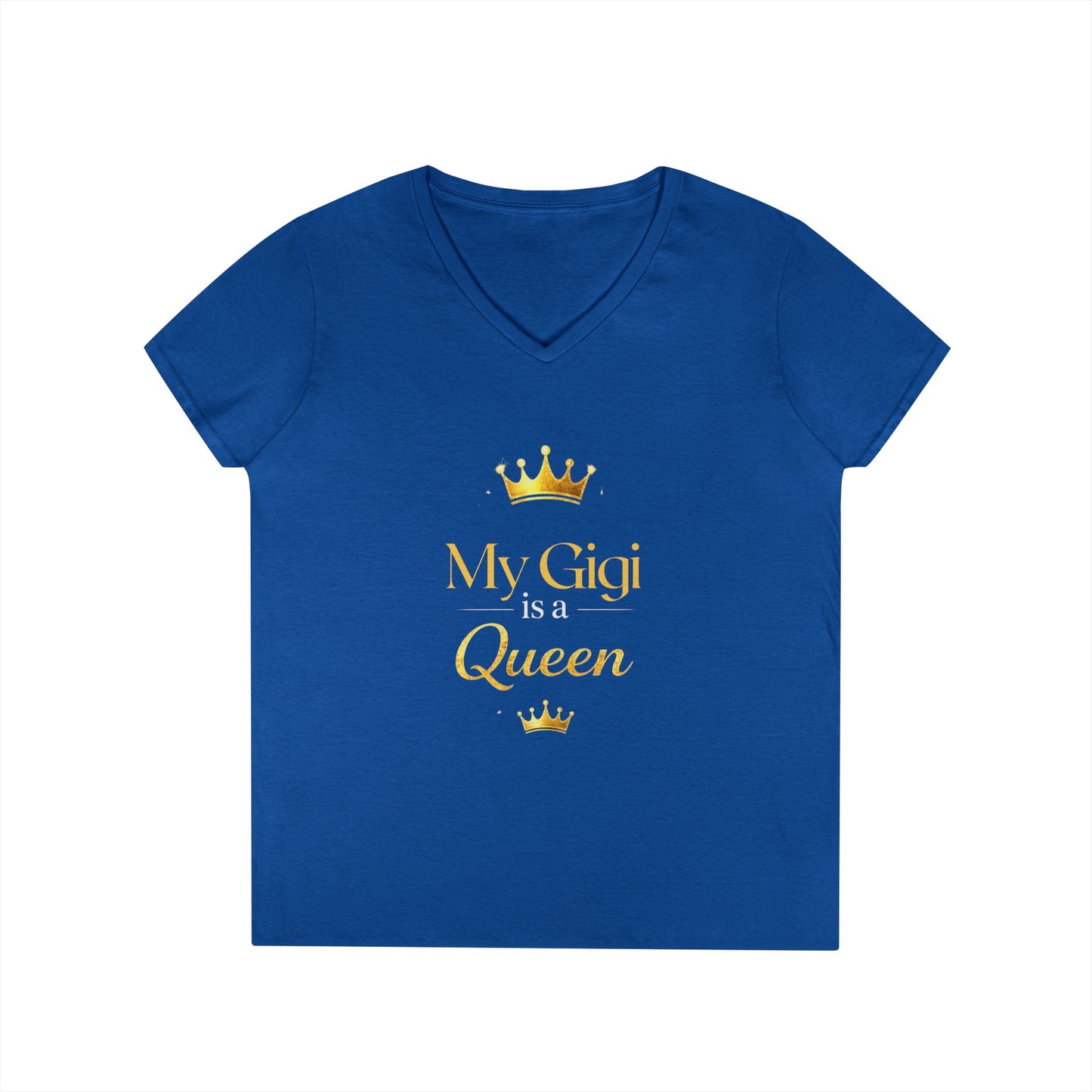 My Gigi Is a Queen V-Neck Tee (Purple)— Granddaughter Gift, Gigi Queen Shirt