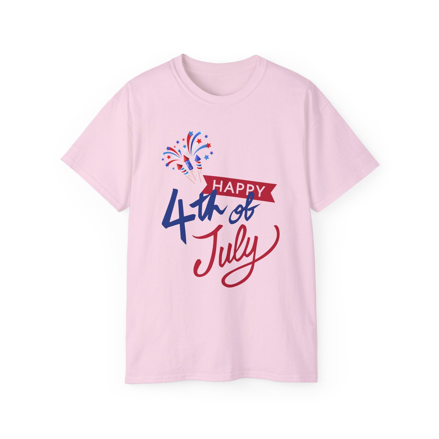 4th of July Graphic Tee - "Happy 4th of July" Fireworks Patriotic T-Shirt