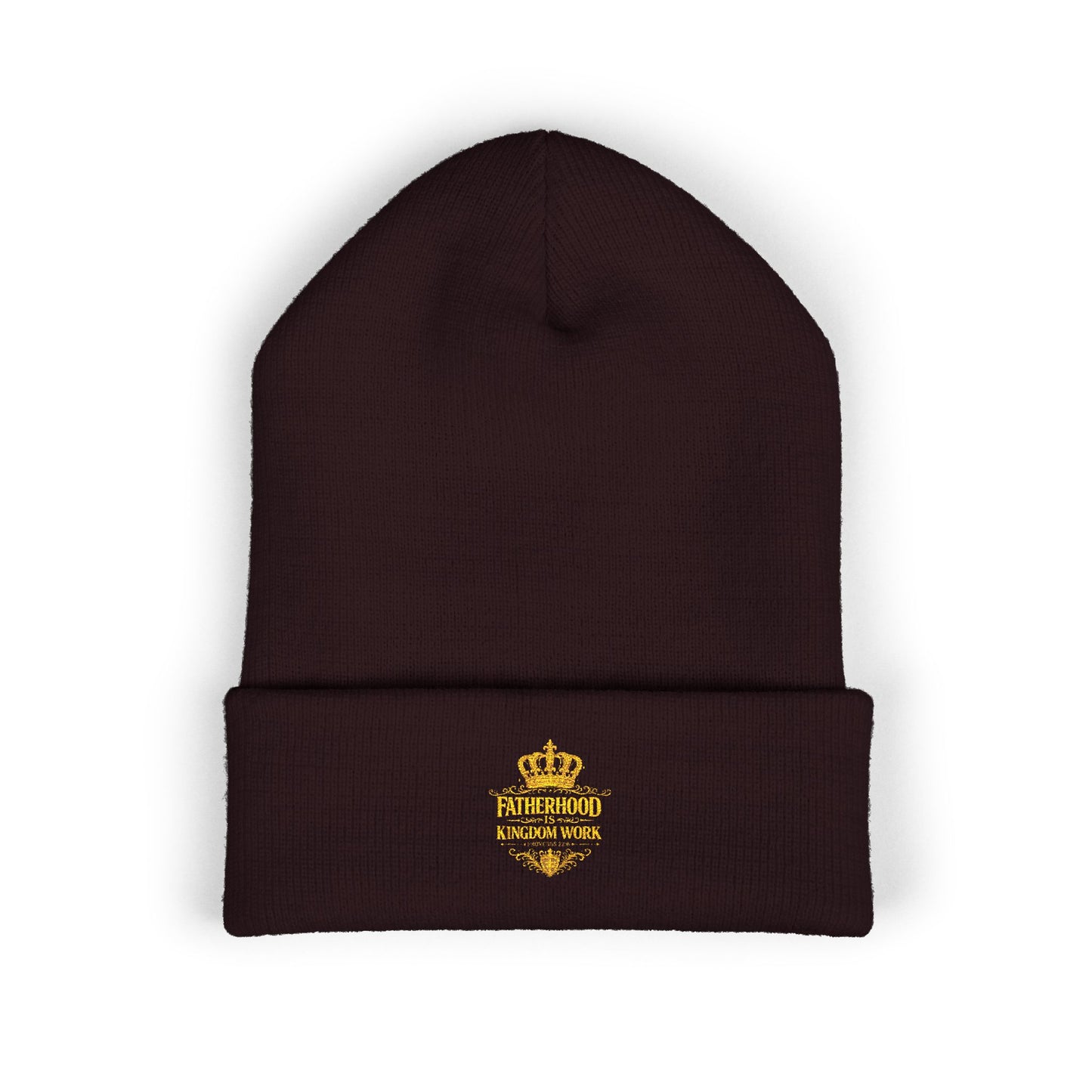 Gold Crown Embroidered Cuffed Beanie – Classic Knit Winter Hat