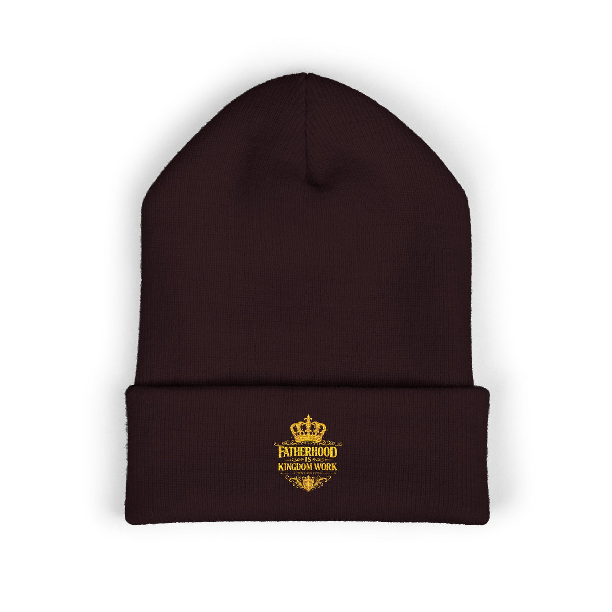 Gold Crown Embroidered Cuffed Beanie – Classic Knit Winter Hat