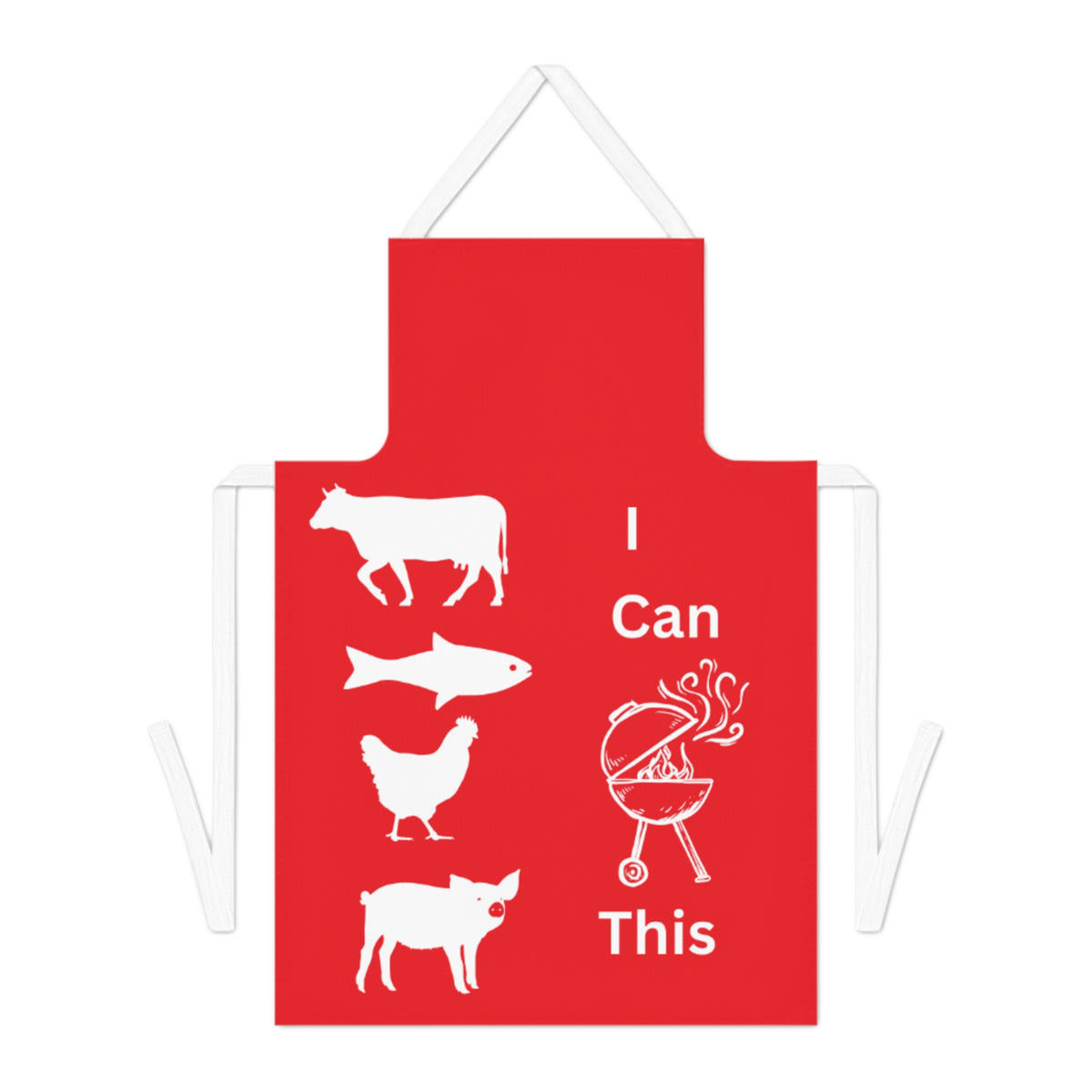 I Can Grill Apron-Dk Red-White