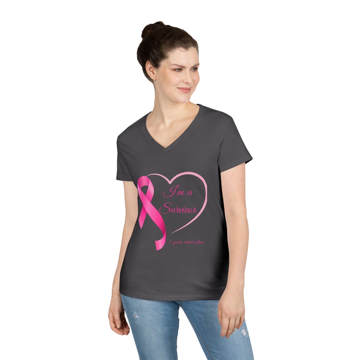 Breast Cancer Awareness V-Neck T-Shirt, Survivor Gift, Supportive Tee, Gift for Her, Awareness Month Apparel