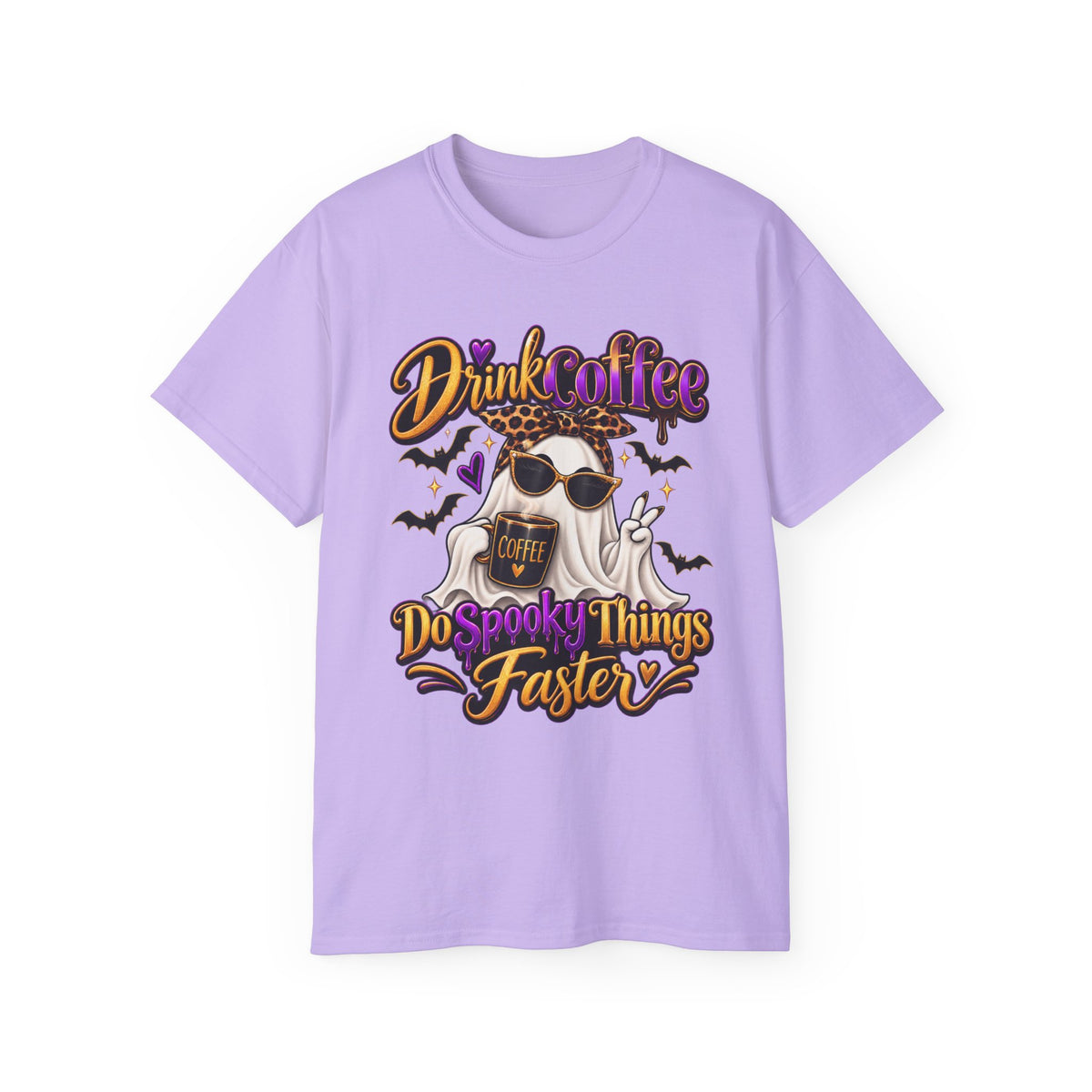 "Drink Coffee Do Spooky Things Faster" Enhanced Halloween Ghost Shirt