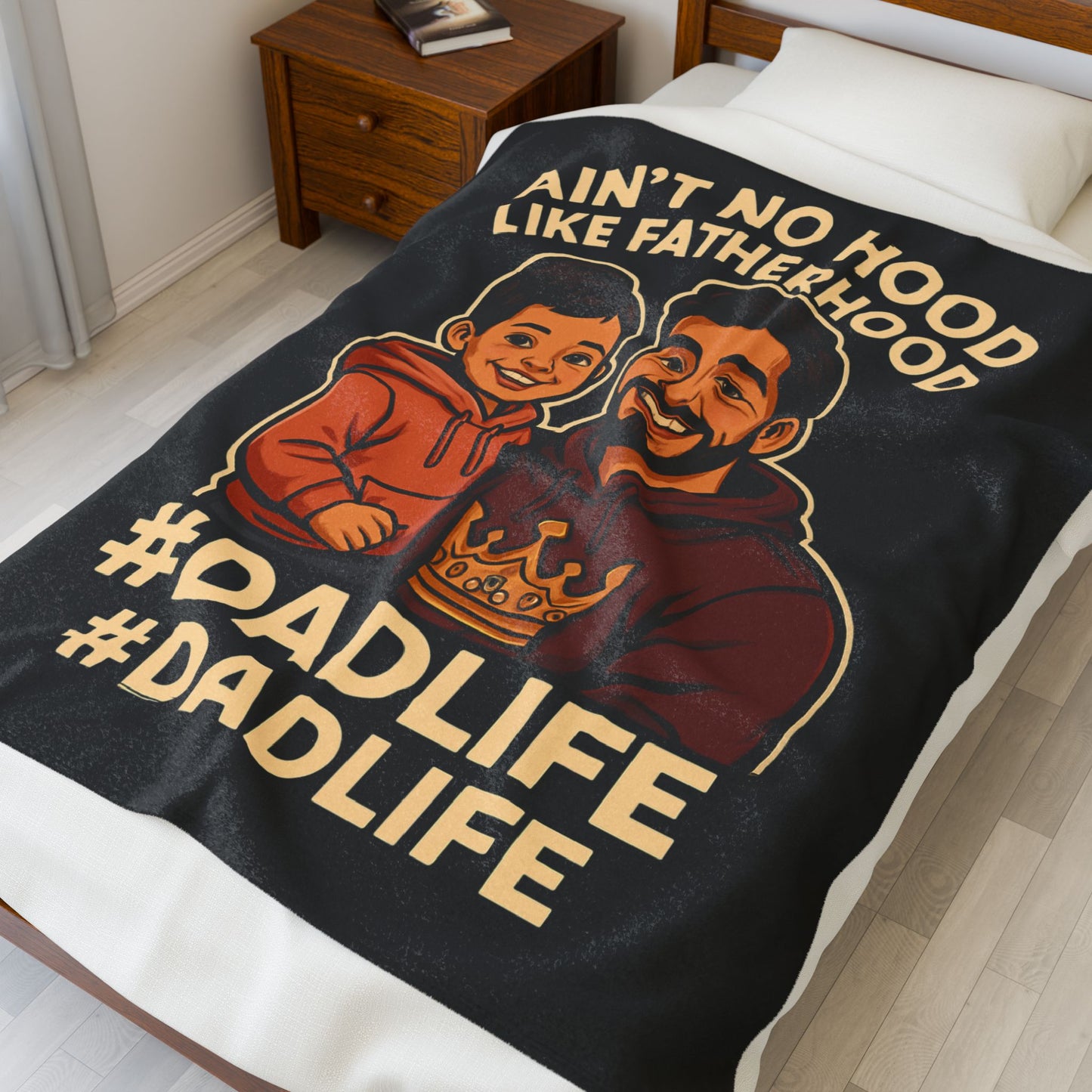 HSP-Blk Ain't No Hood Like Fatherhood Velveteen Plush Blanket