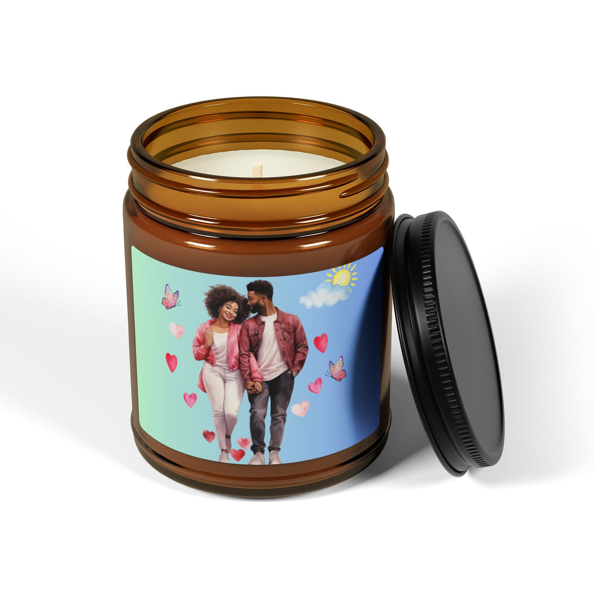 Hearts and Butterflies-Scented Soy Candle (Multi-Size, Amber Jar)